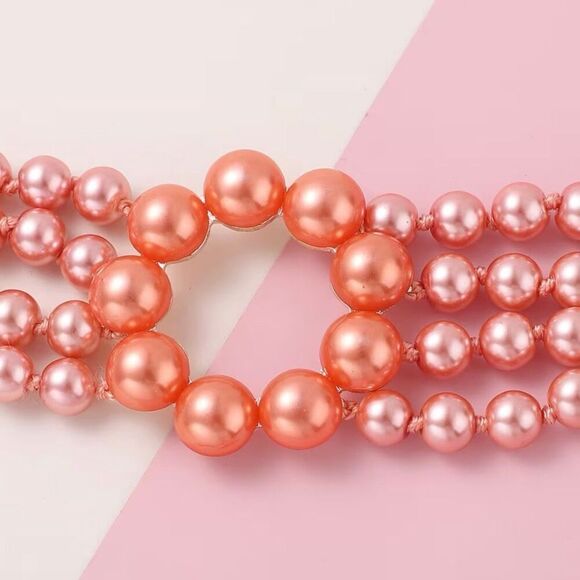 Simulated Peach Pearl Multi Row Adjustable Necklace 22-24 Inches New - Picture 2 of 5